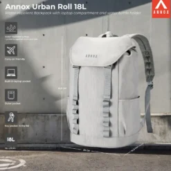 Annox Urban Roll 18L – Water-repellent Backpack With Laptop Compartment And Water Bottle Holder