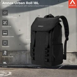 Annox Urban Roll 18L – Water-repellent Backpack With Laptop Compartment And Water Bottle Holder