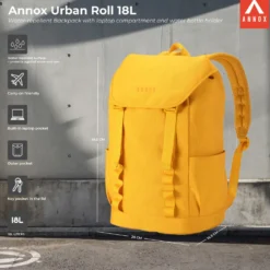 Annox Urban Roll 18L – Water-repellent Backpack With Laptop Compartment And Water Bottle Holder